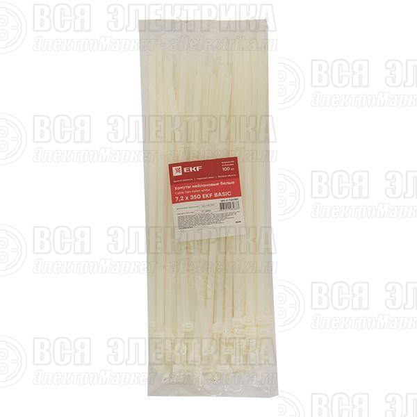 Хомут кабельный 7.2х350 нейл. бел. (уп.100шт) EKF plc-c-7.2x350