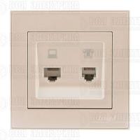 Розетка компьютерная + телефонная 2-м СП Rain RJ45 + RJ11 крем. LEZARD 703-0303-143