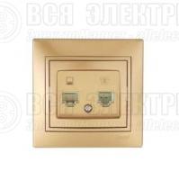 Розетка компьютерная + телефонная 2-м СП Mira RJ45 + RJ11 зол. метал. LEZARD 701-1313-143