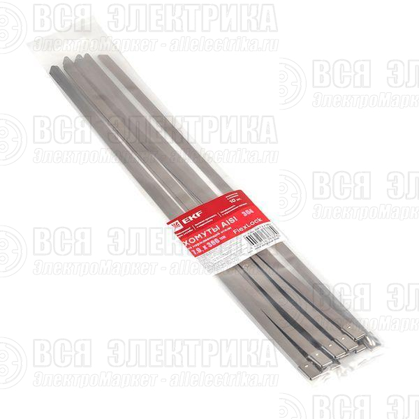 Хомут AISI 304  7.9х360 нерж. сталь FlexLock (уп.10шт) PROxima EKF plc-fl-tss-304-7.9x360-r