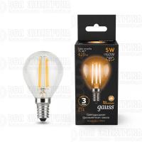 Лампа светодиодная филаментная Black Filament 5Вт P45 шар 2700К тепл. бел. E14 420лм GAUSS 105801105