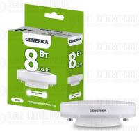 Лампа светодиодная T80 8Вт таблетка 4000К GX53 230В GENERICA LL-T80-08-230-40-GX53-G