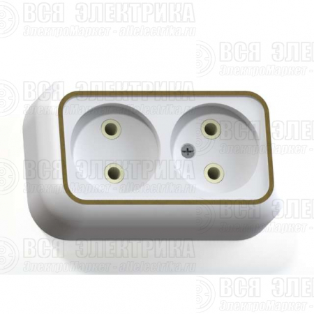 Розетка 2-м ОП Валентина РА10-382 10А IP20 бел./зол. Кунцево 5417