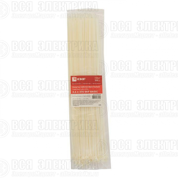 Хомут кабельный 3.6х370 нейл. бел. (уп.100шт) EKF plc-c-3.6x370