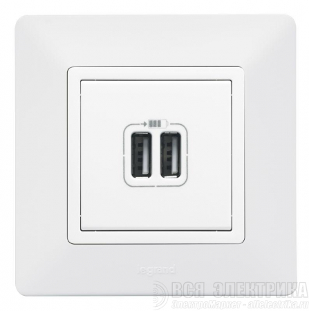 Розетка USB 2-м Valena Life 240В/5В 2400мА с лицев. панелью механизм бел. Leg 753412