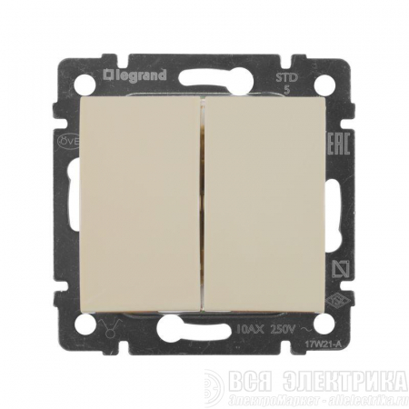 Выключатель 2-кл. СП Valena 10А IP31 250В механизм сл. кость Leg 774305
