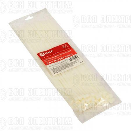 Хомут кабельный 3.6х300 нейл. бел. (уп.100шт) EKF plc-c-3.6x300