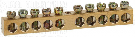 Шина NO-122-15 PEN "земля-ноль" 6х9мм 10/1 с креплениями по центру латунь ЭРА Б0047229