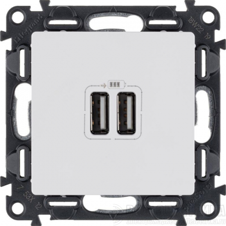 Розетка USB 2-м Valena Life 240В/5В 2400мА с лицев. панелью механизм бел. Leg 753412