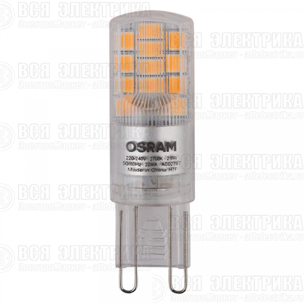 Лампа светодиодная LED STAR PIN30 2.6W/827 (замена 30Вт) 2.6Вт 2700К тепл. бел. G9 320лм 220-240В прозр. пласт. OSRAM 4058075056688