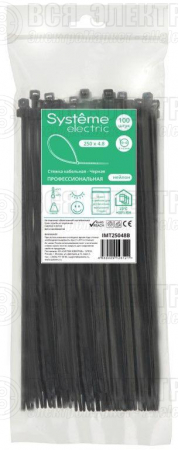 Стяжка кабельная 250х4.8 черн. (уп.100шт) SE IMT25048B