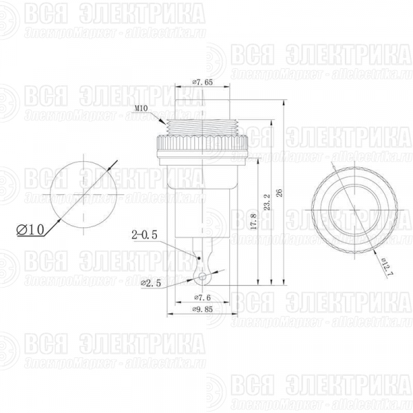 Выключатель-кнопка металл 220В 2А (2с) OFF-(ON) d10.2 красн. Mini (RWD-213) Rexant 36-3331