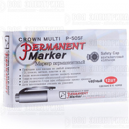 Маркер перманентный "Multi Marker Super Slim" 1мм пулевидный черн. Crown 08-8001