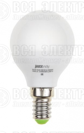 Лампа светодиодная PLED-ECO 5Вт G45 шар матовая 4000К нейтр. бел. E14 400лм 230В 50Гц JazzWay 1036926A