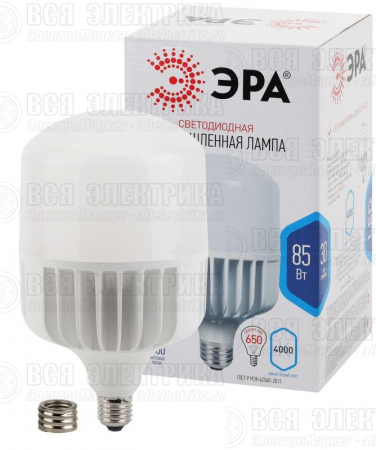 Лампа светодиодная высокомощная STD LED POWER T140-85W-4000-E27/E40 85Вт T140 колокол 4000К нейтр. бел. E27/E40 (переходник в компл.) 6800лм Эра Б0032087