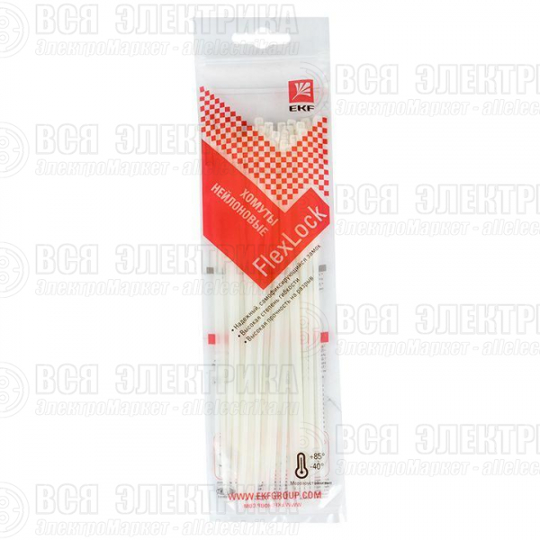 Хомут P6.6 2.5х200 FlexLock стандартный бел. (уп.100шт) PROxima EKF plc-fl-ctsw-2.5x200