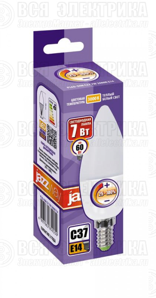Лампа светодиодная PLED-DIM 7Вт C37 свеча 3000К тепл. бел. E14 540лм 220-240В диммир. JazzWay 2859259