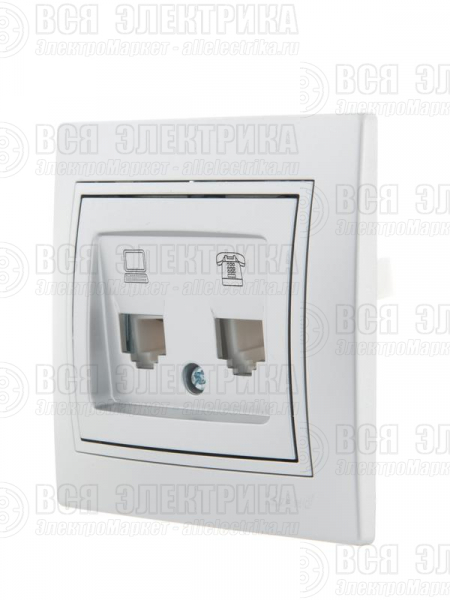 Розетка компьютерная + телефонная 2-м СП Mira RJ45 + RJ11 сер. метал. LEZARD 701-1010-143