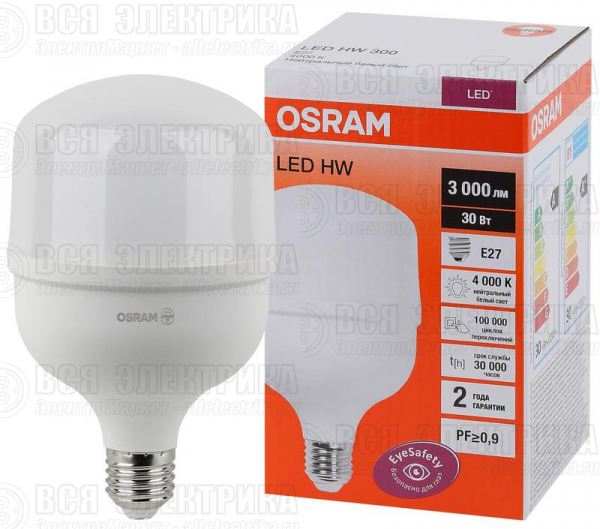 Лампа светодиодная высокомощная LED HW 30Вт T матовая 4000К нейтр. бел. E27 3000лм 140-265В угол пучка 200град. PF>/=09 (замена 300Вт) OSRAM 4058075576773