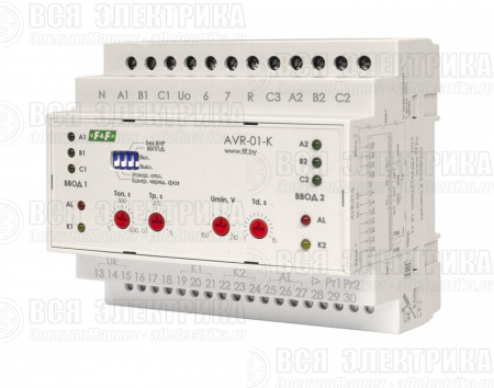 Устройство управления резервным питанием AVR-01-K (2 ввода; 1 нагрузка 35мм 3х400В+N 2х16А 2P IP20 монтаж на DIN-рейке) F&F EA04.006.001