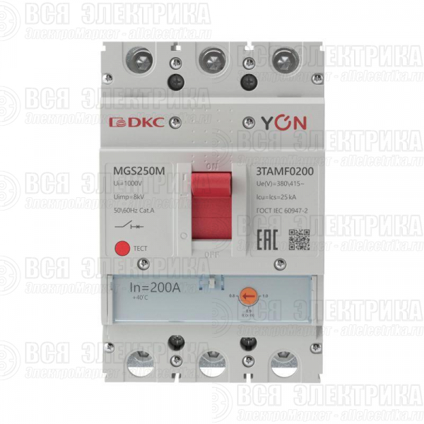 Выключатель автоматический MGS250 3P 160-200A 25kA YON MGS250M-3TAMF0200