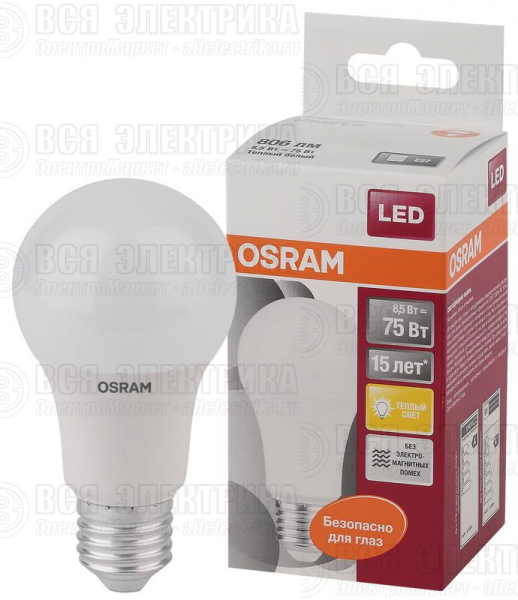 Лампа светодиодная LED Star Classic A 75 8.5W/827 8.5Вт грушевидная матовая 2700К тепл. бел. E27 806лм 220-240В пластик. OSRAM 4052899971554