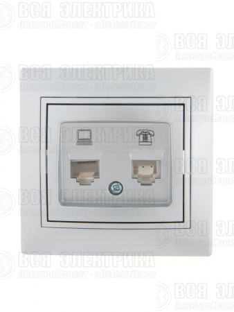 Розетка компьютерная + телефонная 2-м СП Mira RJ45 + RJ11 сер. метал. LEZARD 701-1010-143