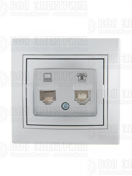 Розетка компьютерная + телефонная 2-м СП Mira RJ45 + RJ11 сер. метал. LEZARD 701-1010-143