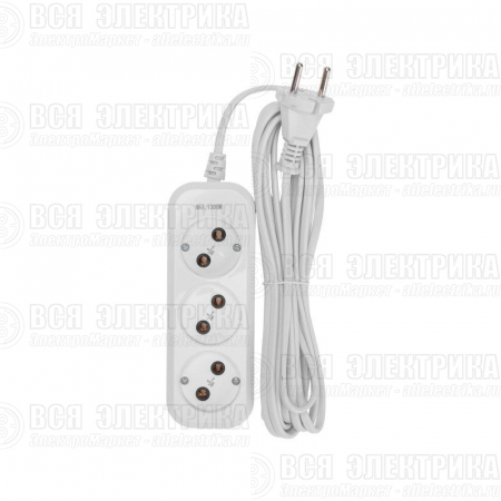 Удлинитель 3 гнезда 5м 2х0.75кв.мм б/з бел. PROCONNECT 13-4207