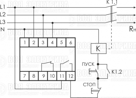 Реле напряжения CP-731 (трехфазный; микропроцессорный; контроль верхнего и нижнего значений напряжения; контроль асимметрии; чередования фаз; монтаж на DIN-рейке 35мм 3х400/230+N 2х8А 1Z 1R IP20) F&F EA04.009.005