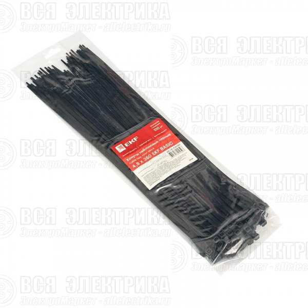 Хомут кабельный 4.8х350 нейл. черн. (уп.100шт) EKF plc-cb-4.8x350