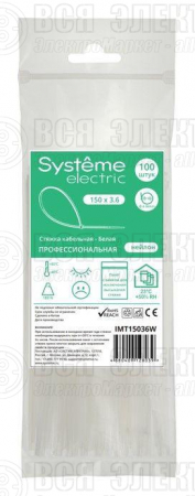 Стяжка кабельная 150х3.6 бел. (уп.100шт) SE IMT15036W