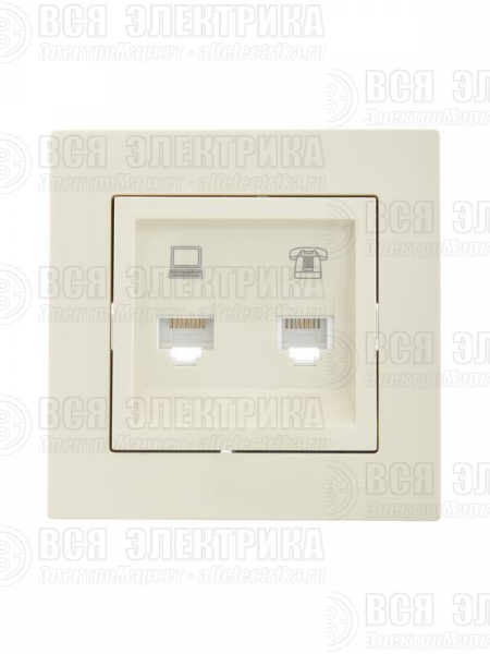 Розетка компьютерная + телефонная 1-м СП Vesna механизм крем. LEZARD 742-0388-143