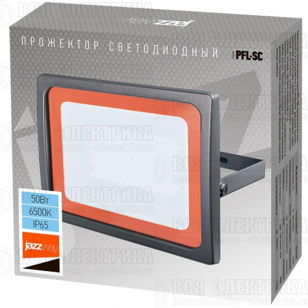 Прожектор светодиодный PFL-SC 50Вт 6500К IP65 190-260В ДО закален. матов. стекло JazzWay 5001435