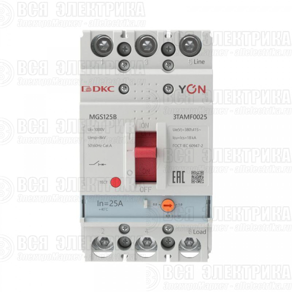 Выключатель автоматический в литом корпусе YON MGS125 3P 20-25А 18кА YON MGS125B-3TAMF0025