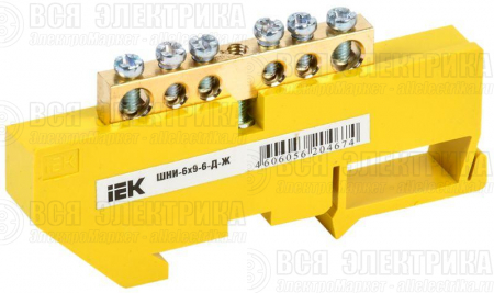 Шина PE "земля" на DIN-изоляторе ШНИ-6х9-6-Д-Ж IEK YNN10-69-6D-K05