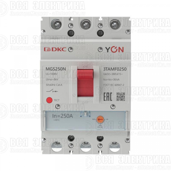 Выключатель автоматический в литом корпусе YON YON MGS250 3P 200-250А 36кА YON MGS250N-3TAMF0250
