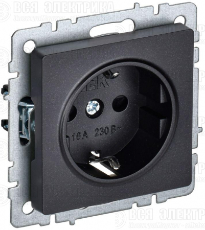 Розетка BRITE РС14-1-0-БрЧ 16А с заземл. защ. шторки механизм черн. IEK BR-R14-16-K02